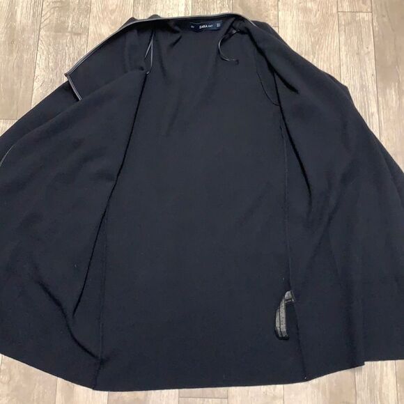 Womens Zara Knit Faux Leather Trim Open Cardigan Long Sweater - Picture 3 of 8